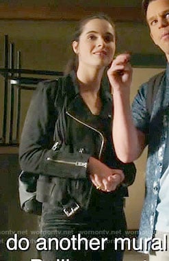 Bay's suede fringed moto jacket on Switched at Birth