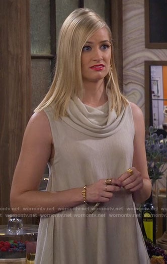 Caroline's beige sleeveless cowl neck top on 2 Broke Girls