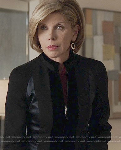 Diane's black velvet and satin panel jacket on The Good Fight