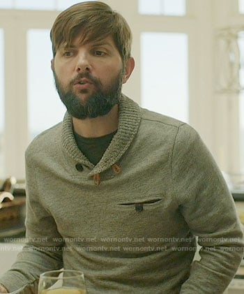 Ed's grey shawl collar sweater on Big Little Lies