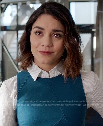Emily's teal sleeveless dress on Powerless