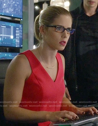 Felicity's red v-neck top on Arrow