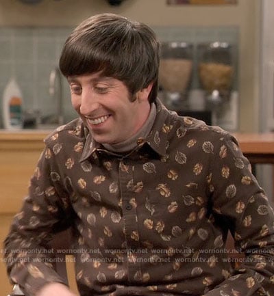 Howard's brown leaf print shirt on The Big Bang Theory