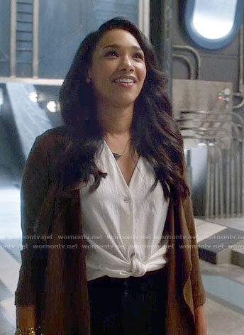 Iris's white tie-front top on The Flash