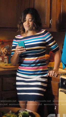 Jane's multi colored stripe dress on Jane the Virgin