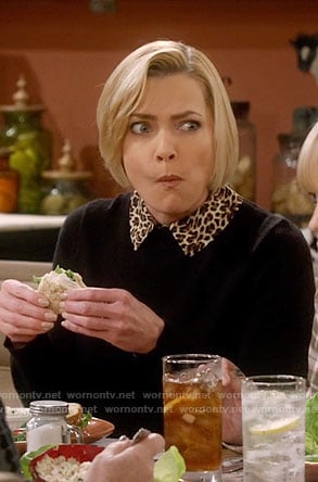 Jill's black sweater with leopard print collar on Mom