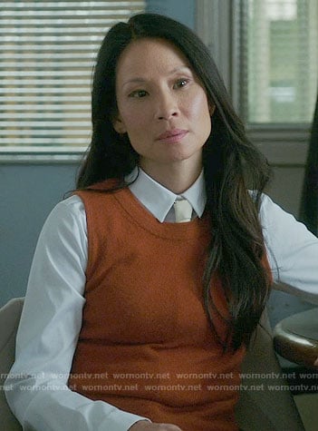 Joan's orange knit shell on Elementary