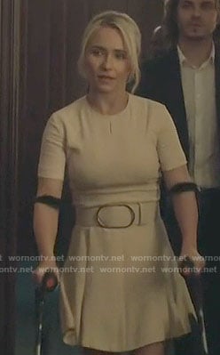 Juliette's blush pink short sleeve belted dress on Nashville