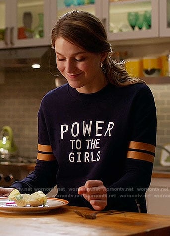 Kara's 'Power to the Girls' sweatshirt on Supergirl