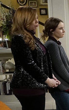 Kristin's black and silver velvet jacket on Last Man Standing