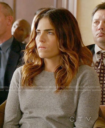 Laurel's grey sweater with black trim on How to Get Away with Murder