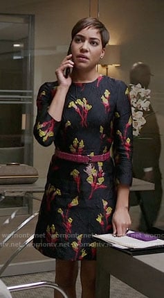 Lucca's black floral three-quarter sleeve dress on The Good Fight