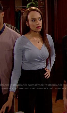 Nicole's blue wrap top on The Bold and the Beautiful