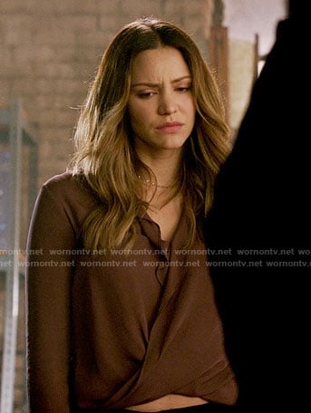 Paige's purple draped blouse on Scorpion