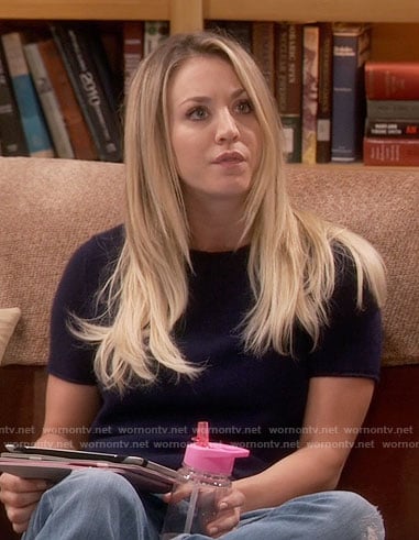 Penny's navy short sleeve sweater on The Big Bang Theory
