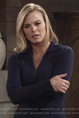 Phyllis's blue zip-neck sweater dress on The Young and the Restless