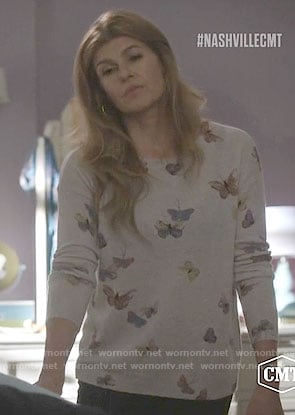 Rayna's butterfly print sweater on Nashville