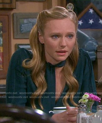 Abigail's green tie neck blouse on Days of our Lives