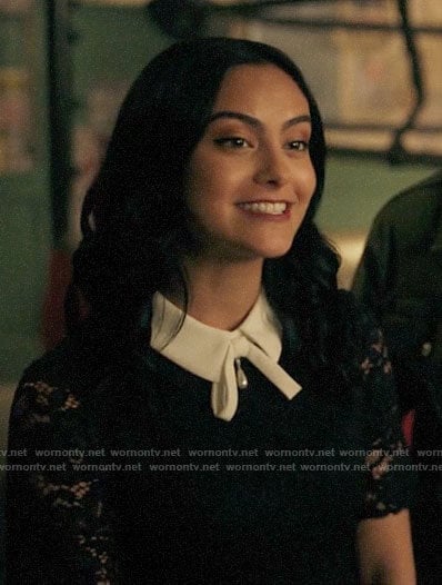 Veronica's navy lace dress with white collar on Riverdale