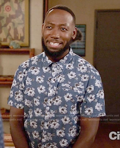 Winston's blue floral print shirt on New Girl