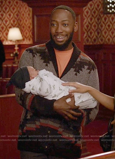 Winston's patterned cardigan on New Girl