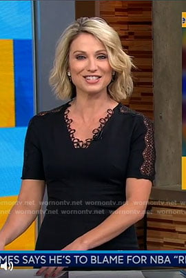 Amy's black lacy trim v-neck dress on Good Morning America