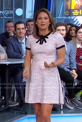Ginger's white tweed dress with bow neck on Good Morning America