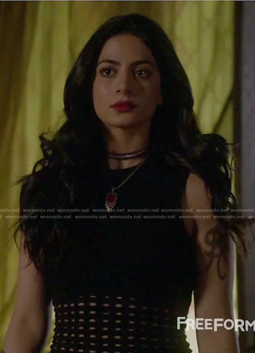 Isabelle's black perforated sleeveless top on Shadowhunters