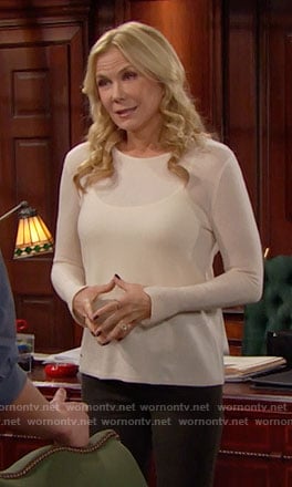 Brooke's beige sweater with cowl back on The Bold and the Beautiful