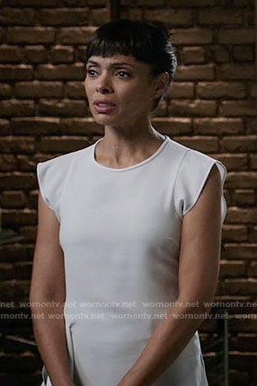 Camille's white ruffled top on Bones