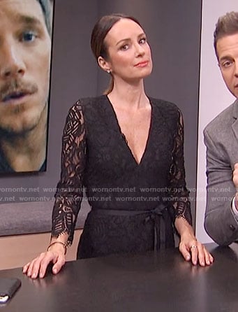 Catt Sadler's black lace v-neck jumpsuit on E! News