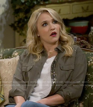 Gabi's green sequined button down shirt on Young and Hungry