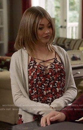 Haley's floral lace-up top on Modern Family