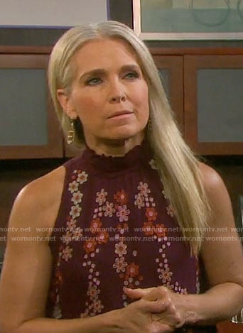 Jennifer's burgundy floral embroidered top on Days of our Lives