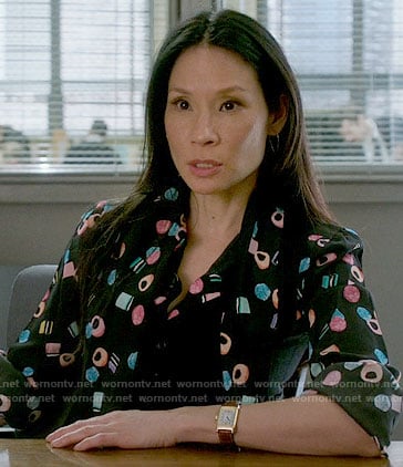 Joan's licorice allsorts print blouse on Elementary
