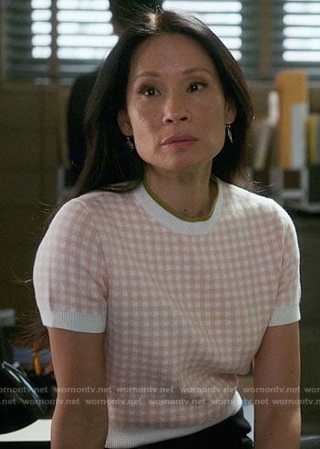 Joan's pink gingham checked sweater on Elementary