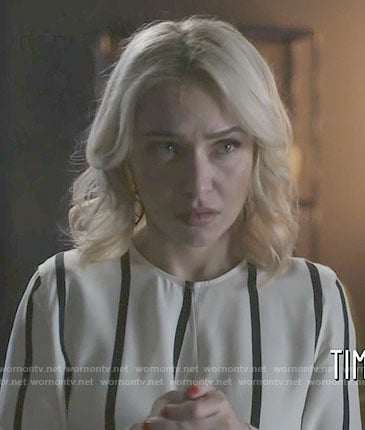 Juliette's striped wrap blouse on Nashville