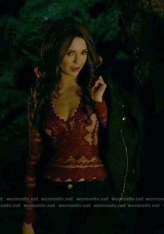 Katherine's red lace top on The Vampire Diaries