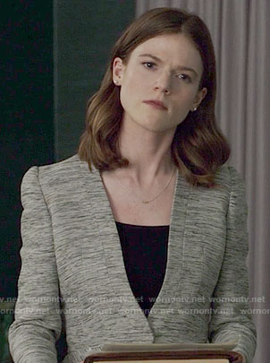 Maia's grey peplum jacket on The Good Fight