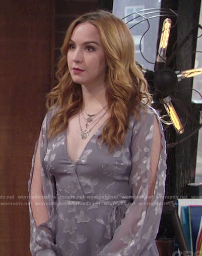 Mariah's grey wrap dress with split sleeves on The Young and the Restless