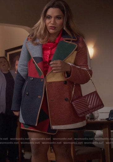 Mindy's patchwork coat and wrap skirt on The Mindy Project