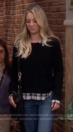 Penny's black sweater with plaid shirt on The Big Bang Theory