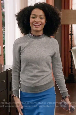 Zoey's blue pencil skirt with side stripe on Black-ish