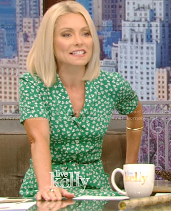 Kelly's green floral v-neck dress on Live With Kelly