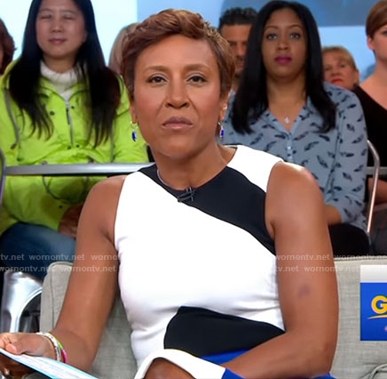 Robin's white colorblock sleeveless dress on Good Morning America