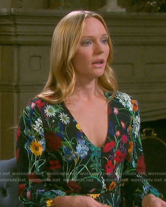 Abby's black floral v-neck dress on Days of our Lives