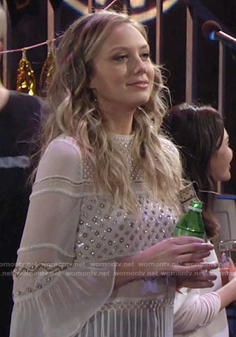 Abby's white embellished fringed trim top on The Young and the Restless