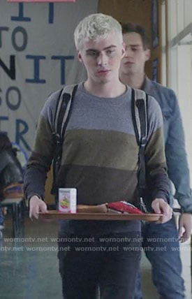 Alex's grey and green striped sweater on 13 Reasons Why