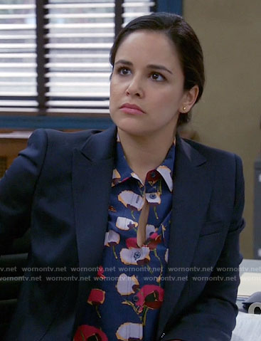 Amy's blue floral blouse on Brooklyn Nine-Nine