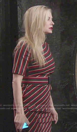 Ashley's red striped belted dress on The Young and the Restless